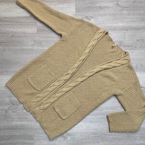 Grecerele Women's Tan Cable Knit Cardigan Sweater 2XL